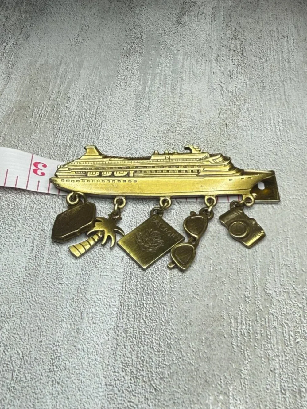 Cruise Ship Brooch Dangle Charms Vintage JJ Jonette Pin